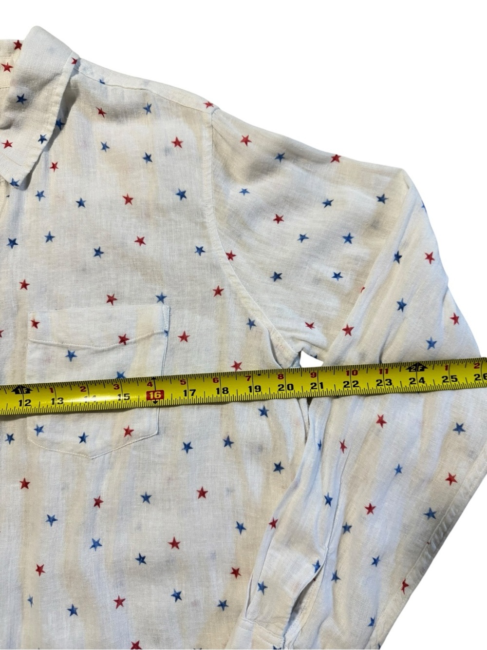 Rails Star Print Button Down Shirt White Red Blue Linen Blend Medium - Picture 10 of 11